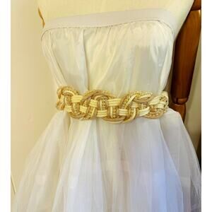 Vintage 80s Womens Belt Classic Rope Knot Cream Embellished Statement Accessory